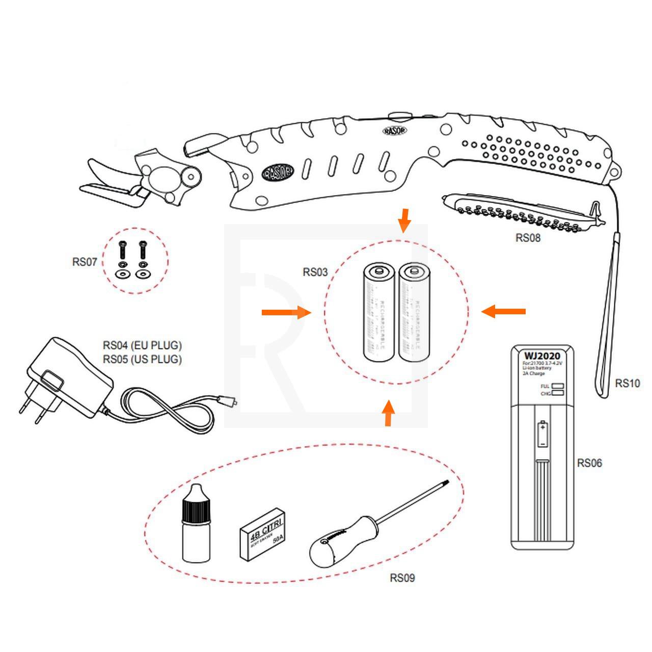 Rasor RS03 (BA500) - pack of batteries (2 pcs) for Rasor RS1 and RS1S scissors - detail photo 1135