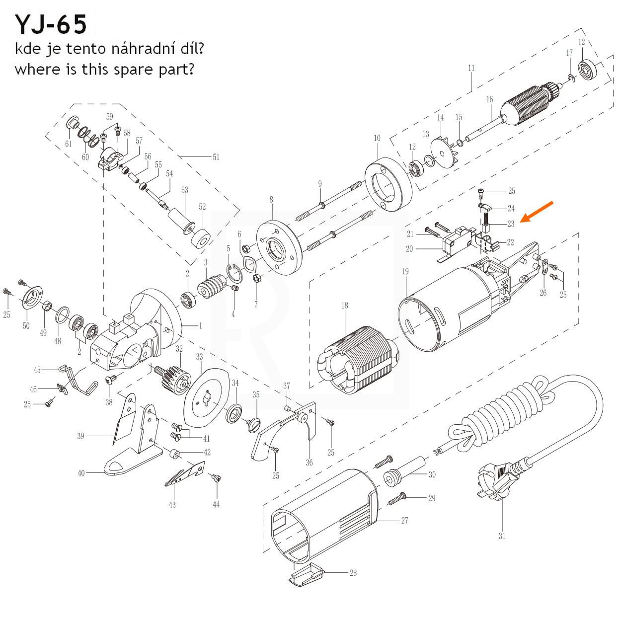 YJ-65 - carbon brush (spare part no. 23 for hand held cloth cutter ) - detail photo 997