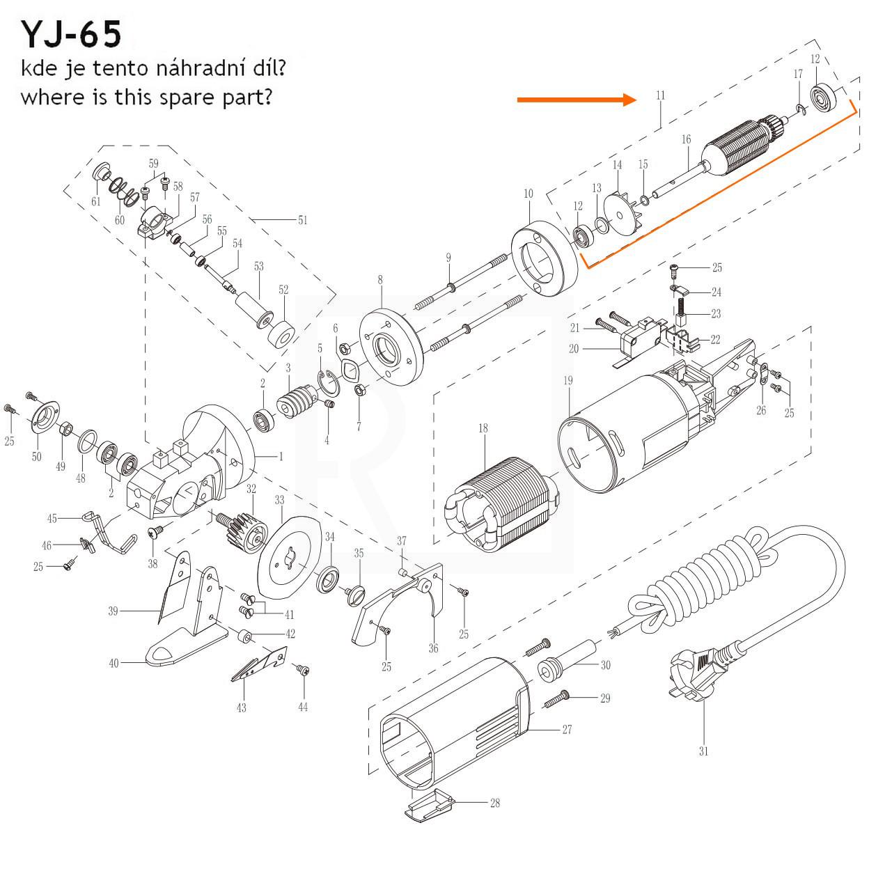 YJ-65 - kompletní rotor (náhradní díl č. 11 pro ruční kotoučovou řezačku) - detailní foto 1115