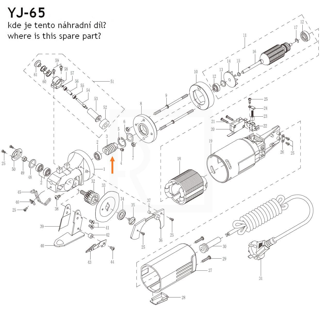 YJ-65 - šnek, šnekový převod (náhradní díl č. 3 pro ruční kotoučovou řezačku) - detailní foto 1159